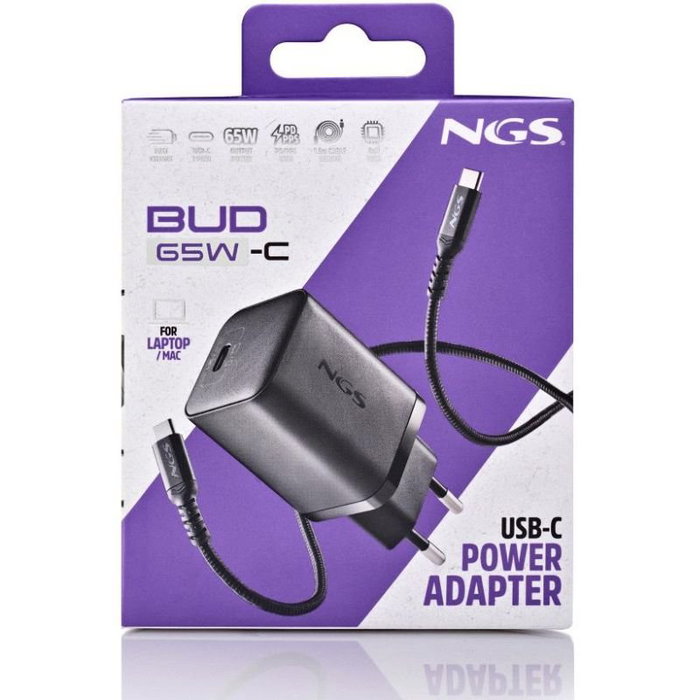 NGS Cargador de pared GaN 65W con 1 puerto USB-C